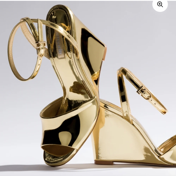 NIB Larroudé Yves Wedge In Gold Specchio - Picture 7 of 16